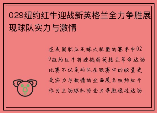 029纽约红牛迎战新英格兰全力争胜展现球队实力与激情